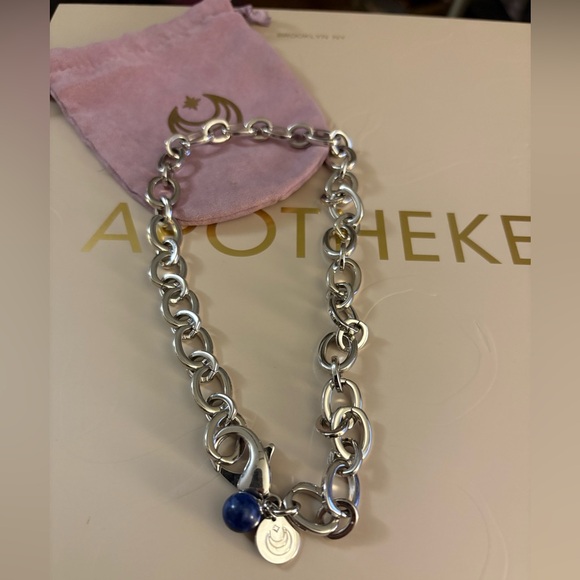 Jane Win Silver Chunky Link Chain w/ Lapis Bead, 18” - Picture 3 of 13